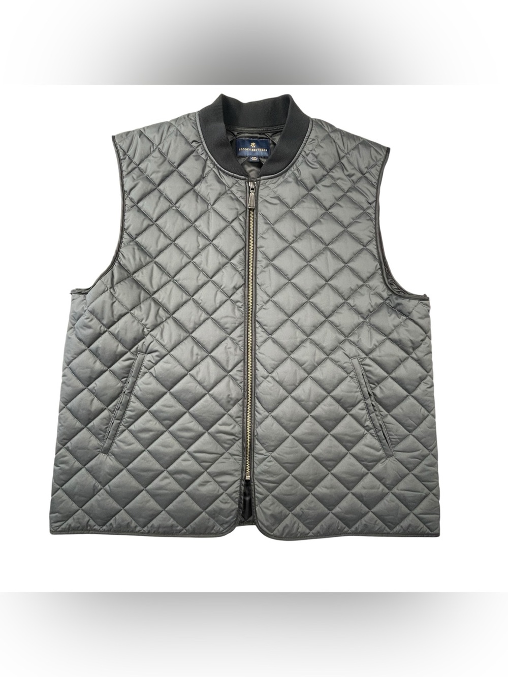 Brooks Brothers  Mens Quilted Vest 44 R Black Full Front Zip Primaloft